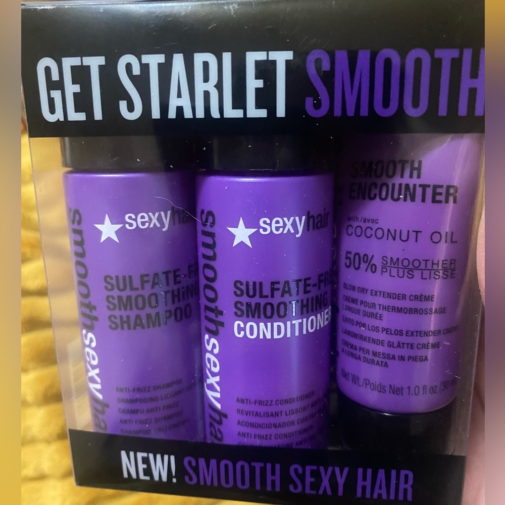 Smoothsexyhair anti frizz shampoo n conditioner travel set & Oasis+ hair spray.